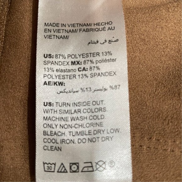 Chicos Faux Suede Brown Pants 2R Neutral Fall Western Rustic Soft Stretch Fall - Picture 9 of 9